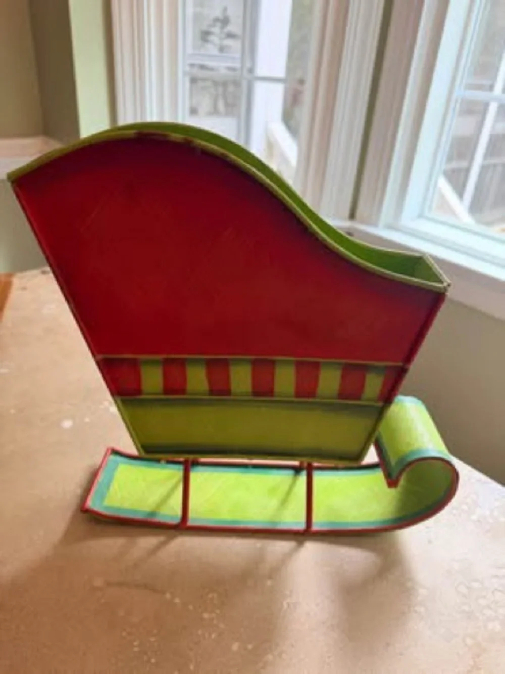 Metal Red and Lime Green Decorative Sleigh